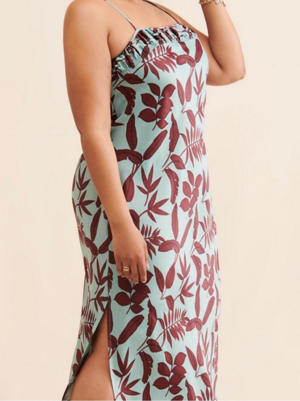 Anthropologie Square‑Neck Slip Dress – Mint Botanical Print – Size 1XL - Picture 6 of 14